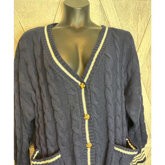 Women's ELOQUII Navy & White Cable Knit Cardigan Plus Size 26/28 - Picture 3 of 9